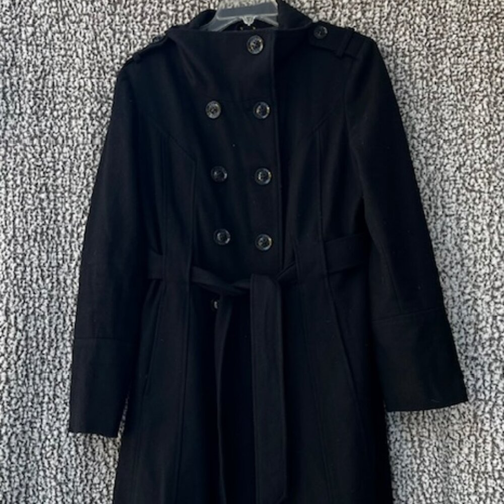 VTG GUESS Black Wool Blend Belted Trench Coat